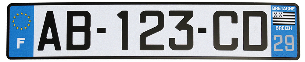 Plaque pour auto avec fond blanc et lettres noires